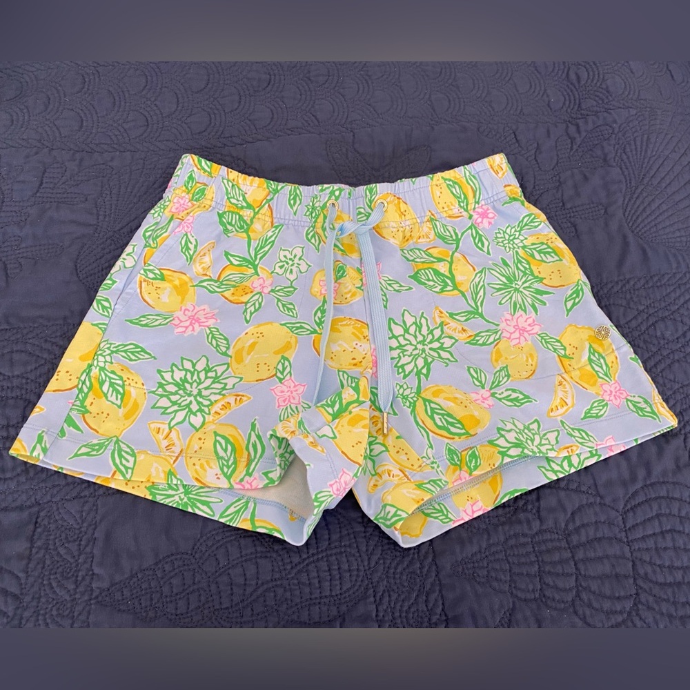 Lilly Pulitzer Loxley  Women's Stretch drawstring Shorts Make Lemonade blue XS - Picture 3 of 7